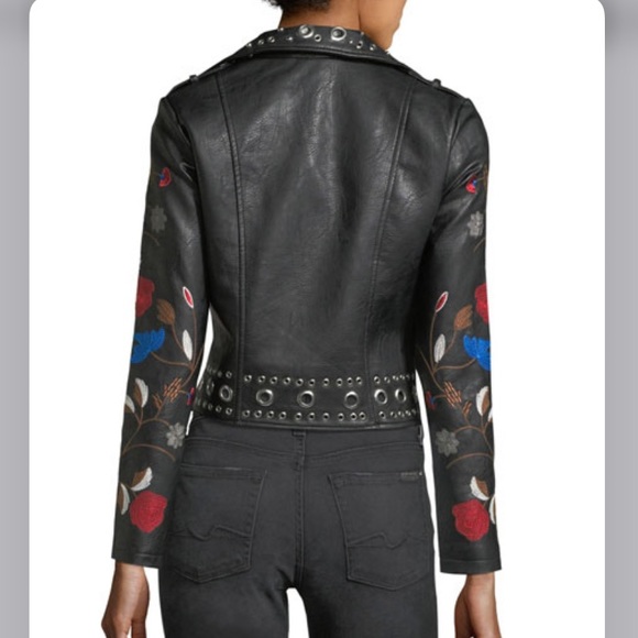 Free Generation Embroidered Moto Faux Leather jacket M NWT - Picture 2 of 3